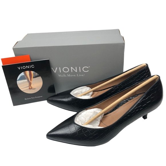 Vionic Shoes New Vionic Josie Croc Black Leather Kitten Heel Pumps